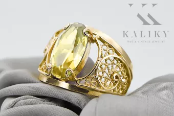 Винтаж Кольцо Желтый перидот 14-кв Желтое золото vrc057y